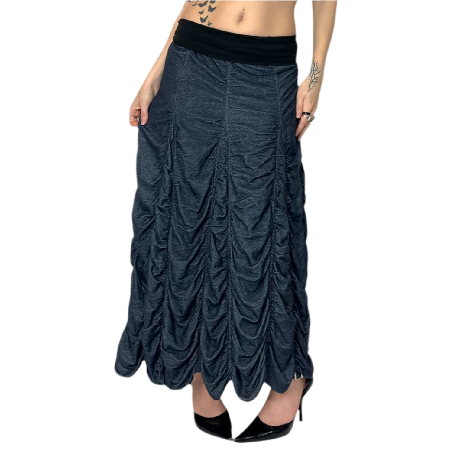 Navy Ruched Maxi Skirt (XS)