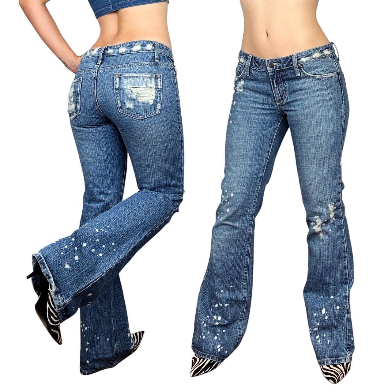 パンツ bleach bootcut denim pants y2k swag Y2K Distressed Bleach Splatter Jeans (M) – Holy Thrift