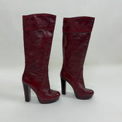 Vintage Burgundy Leather Heeled Boots (6.5)