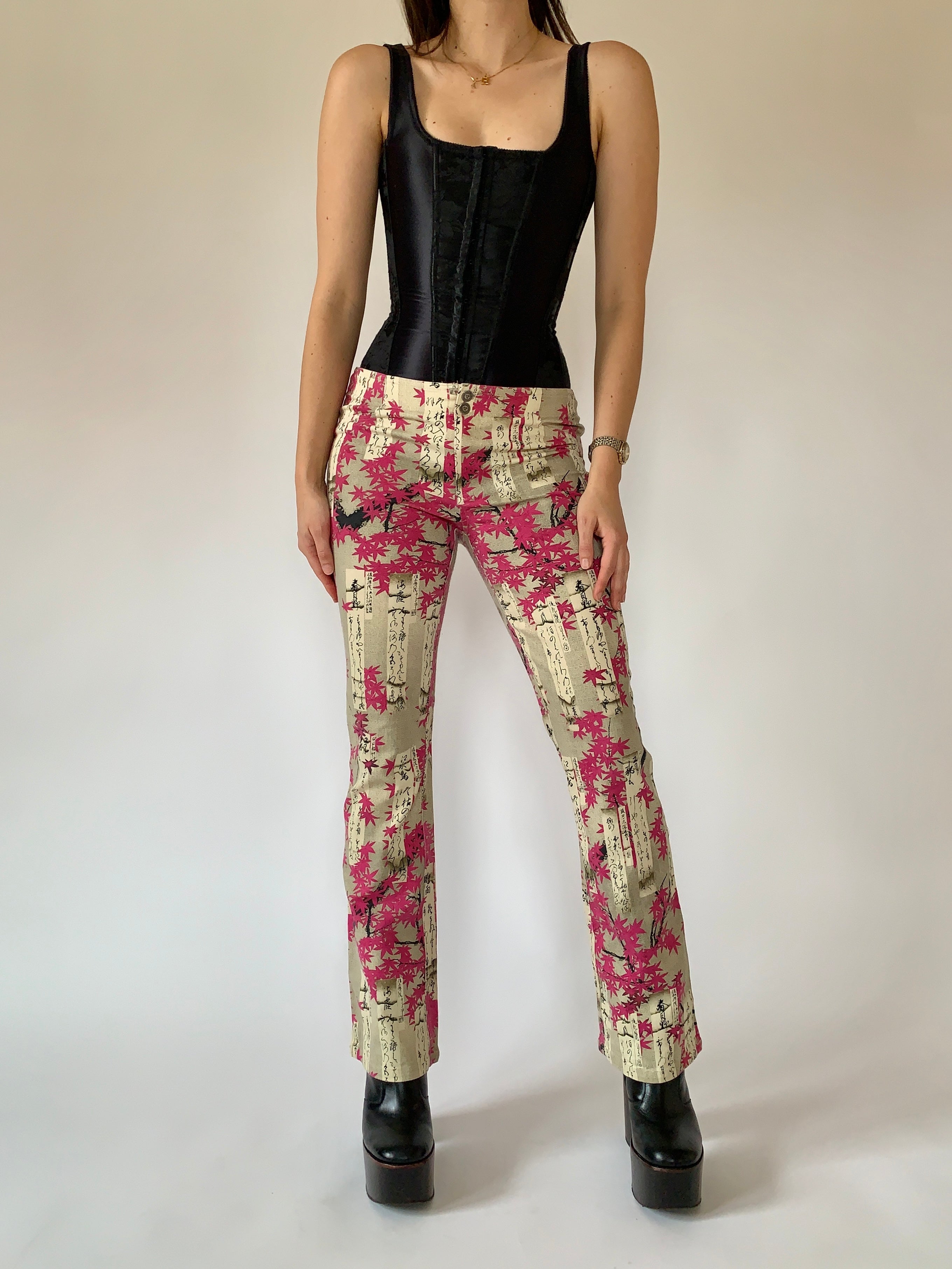 Vintage Cherry Blossom Pants - Small