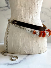 Layers leather beads & stones chain belt