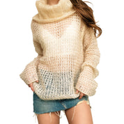 Creamy Open Knit Cowl Neck Sweater (L)