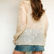 Creamy Open Knit Cowl Neck Sweater (L)