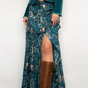 Teal Blue Blazer & Maxi Skirt Set (S)
