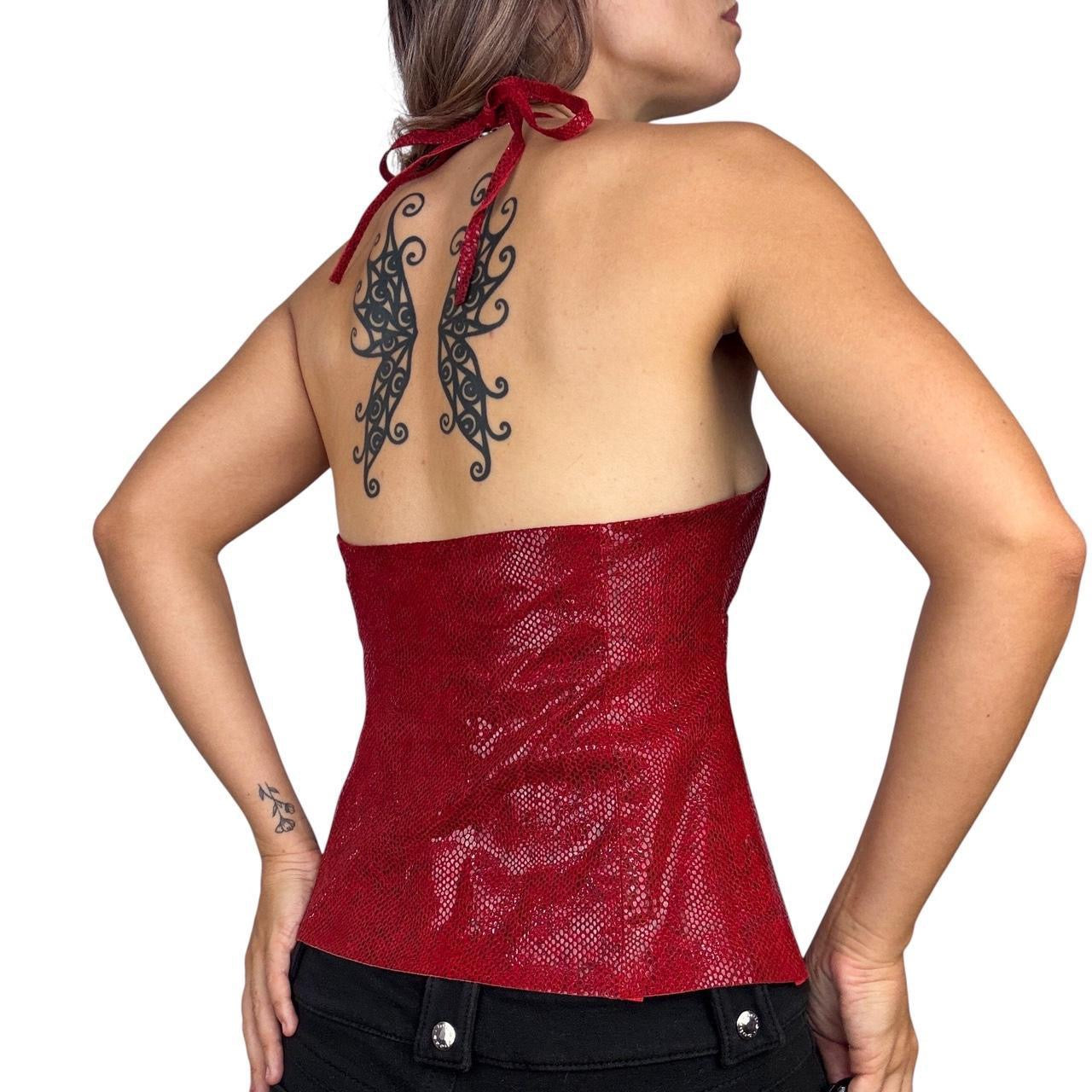 Y2K Snakeskin Leather Halter Top (M)