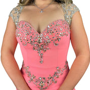 Peachy Bejeweled Mesh Gown (M)