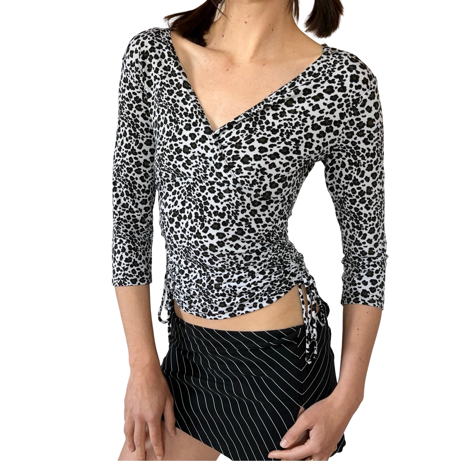 Vintage 2000s leopard off the shoulder long sleeve top