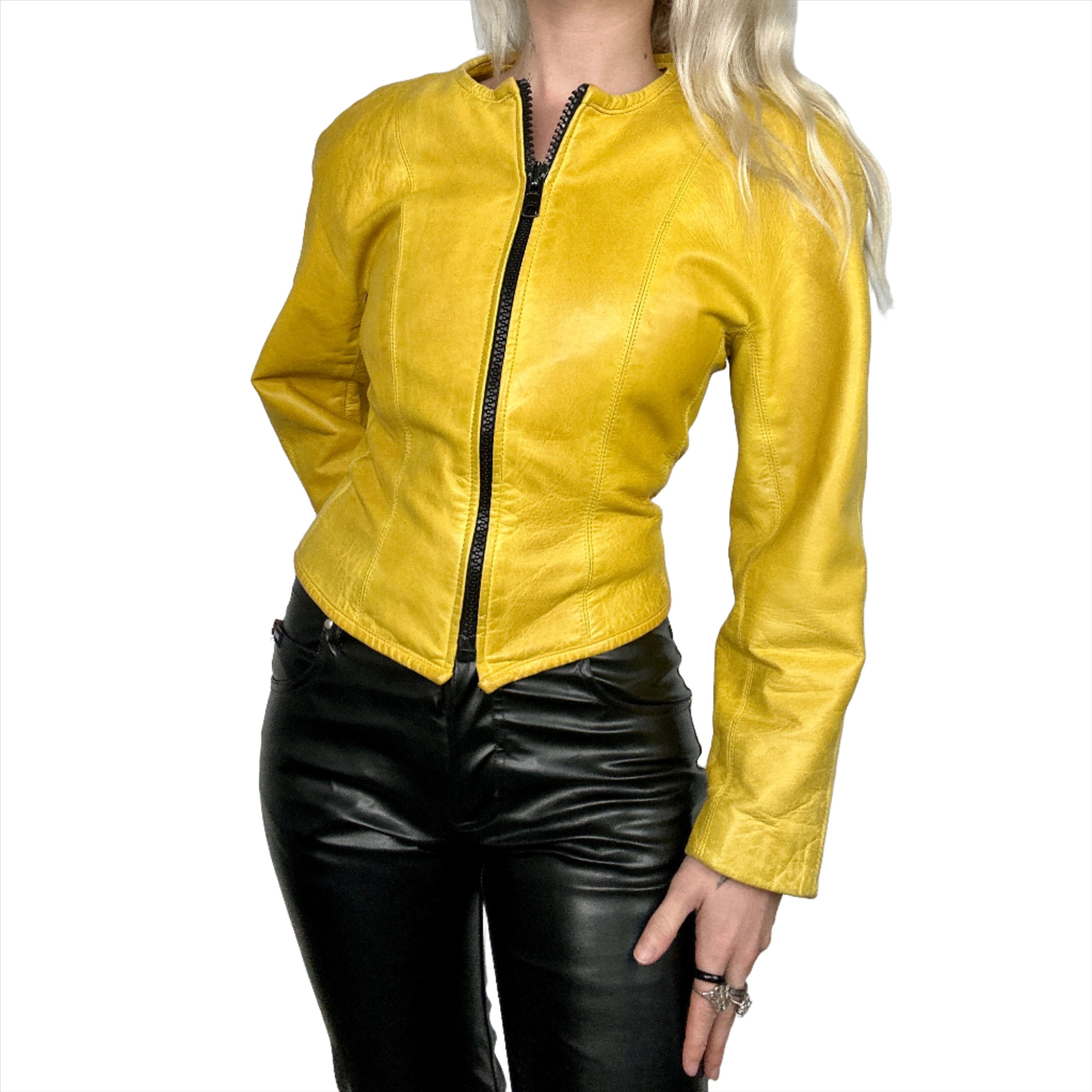 Vintage Yellow Leather Jacket (S/M) - Main Image