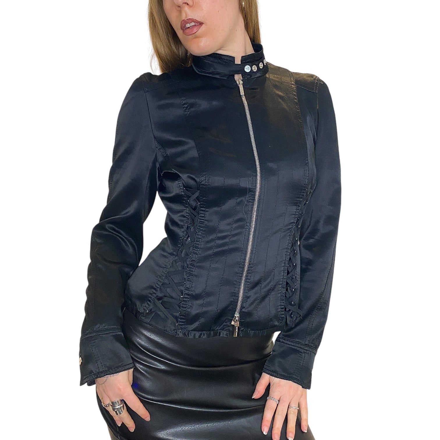 Vintage Lace up Corset Black Cropped Jacket (M)