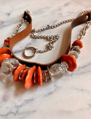 Layers leather beads & stones chain belt