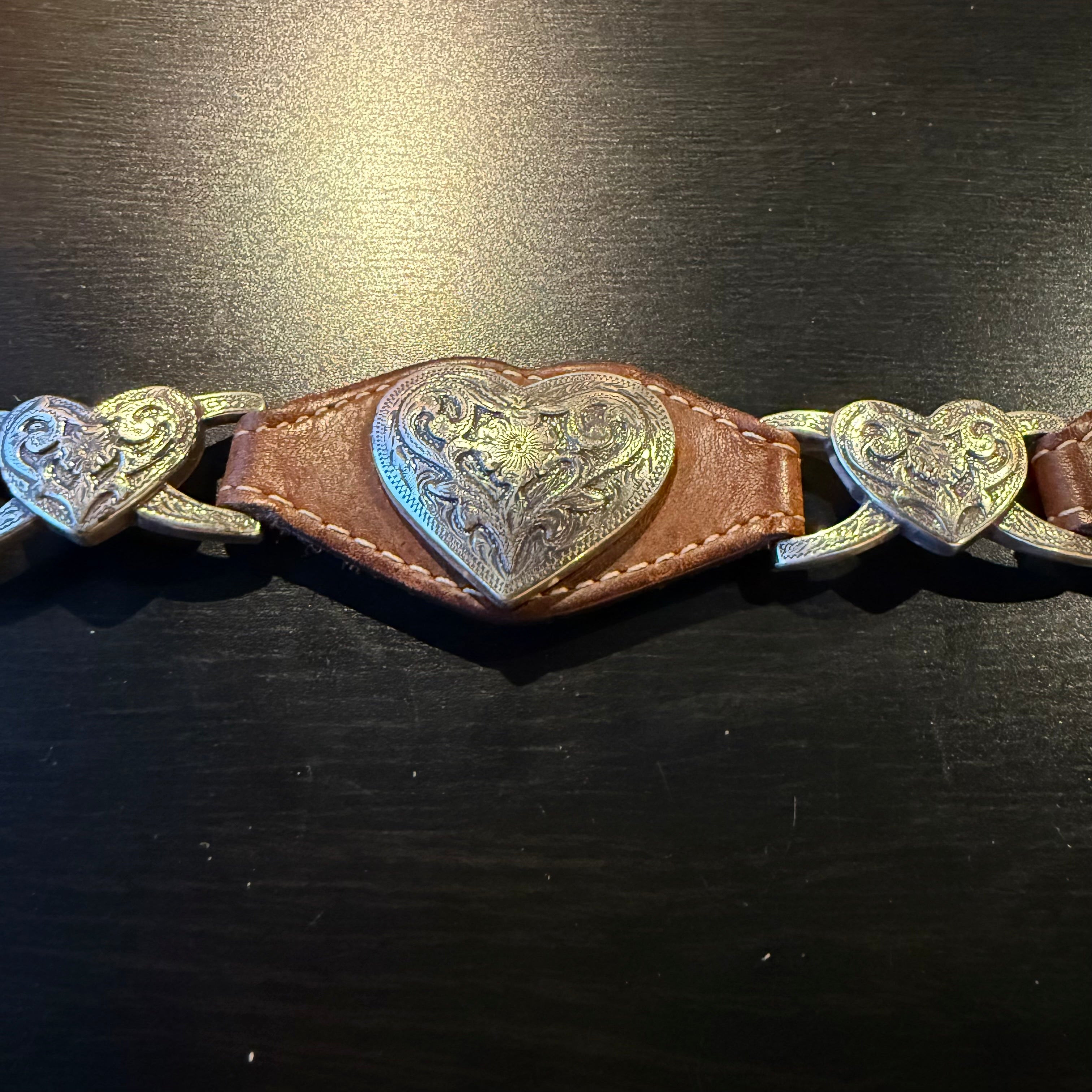 Vintage Tony Lama Silver
Heart Brown Leather belt