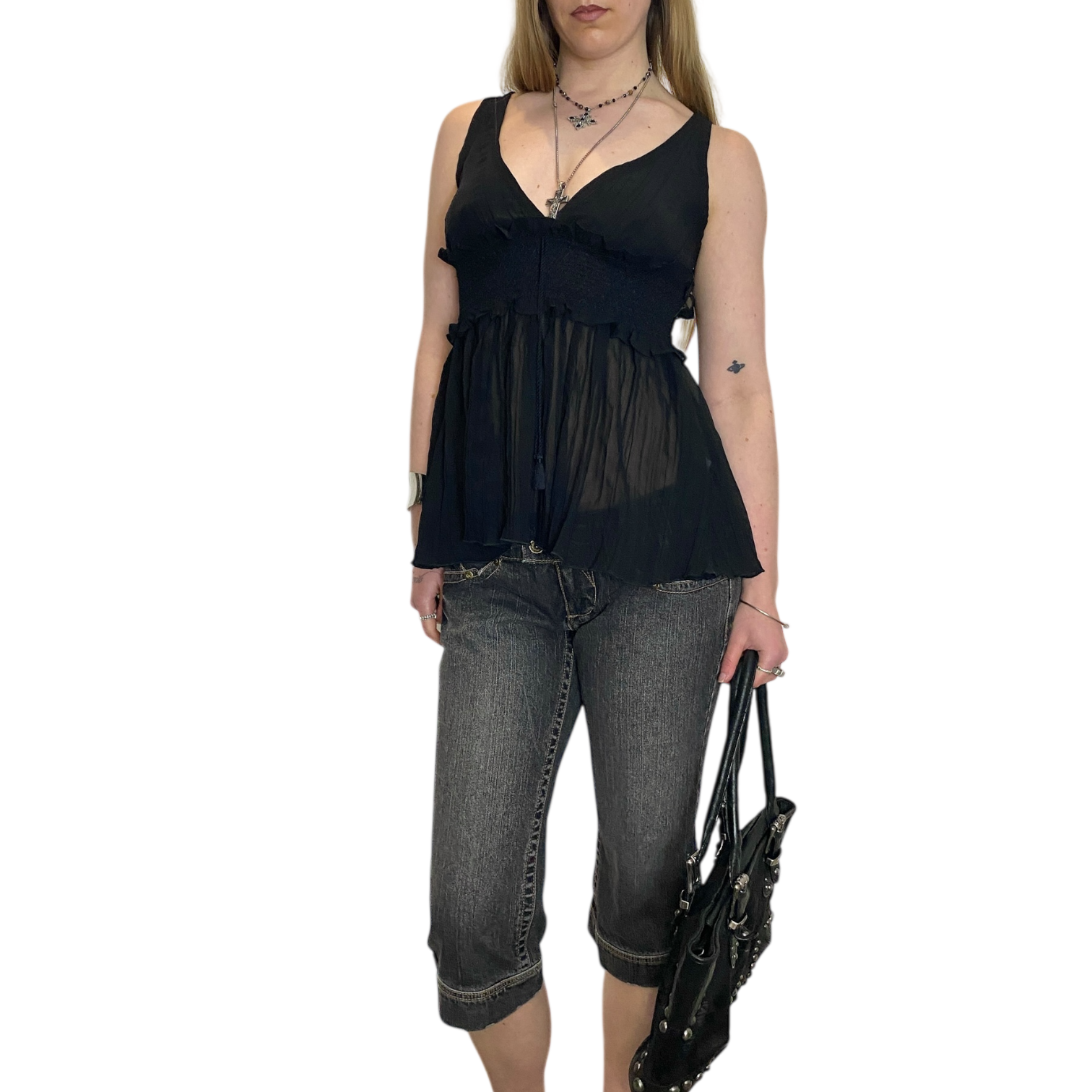 Black Sheer Babydoll Top (S)