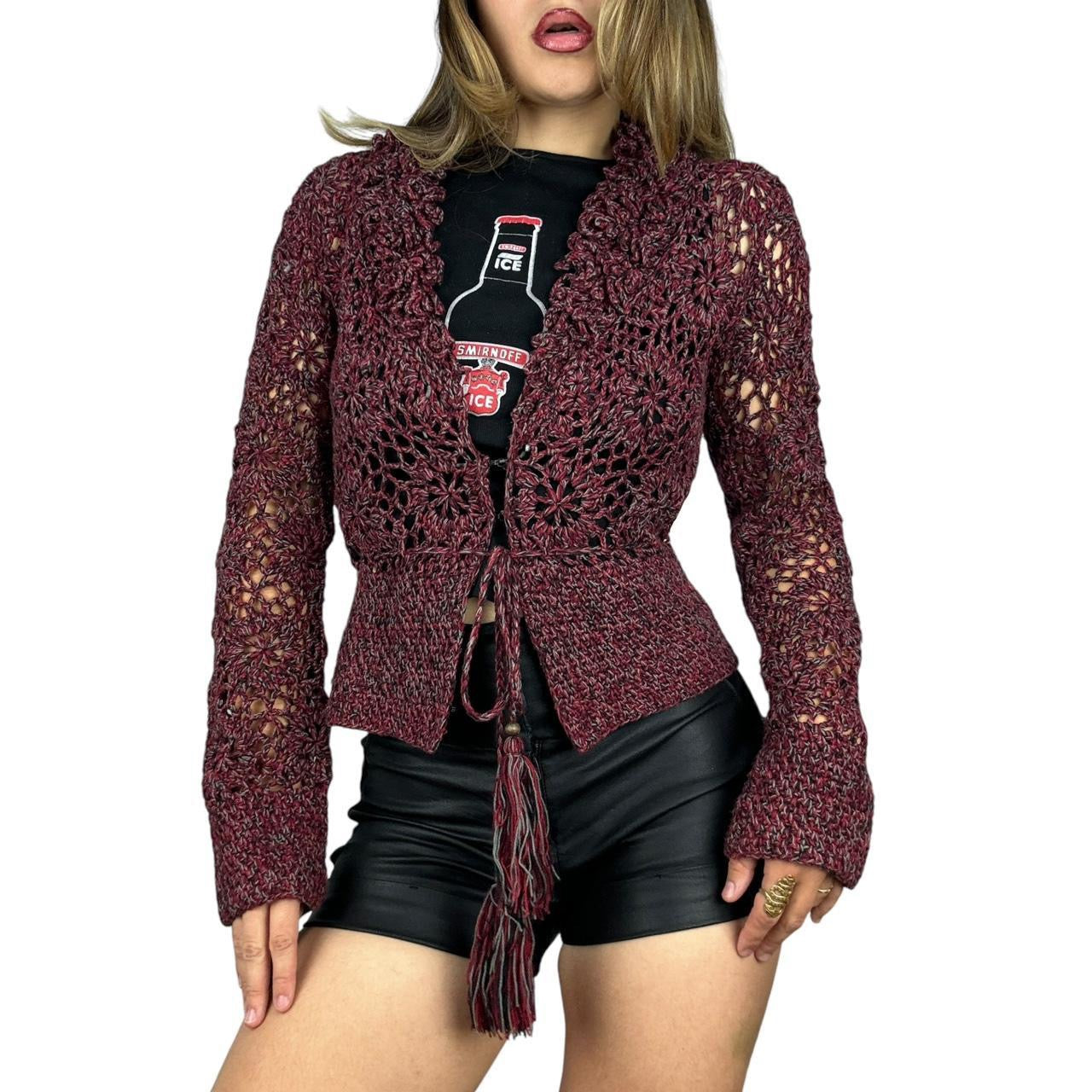 Burgundy open front cardigan best sale