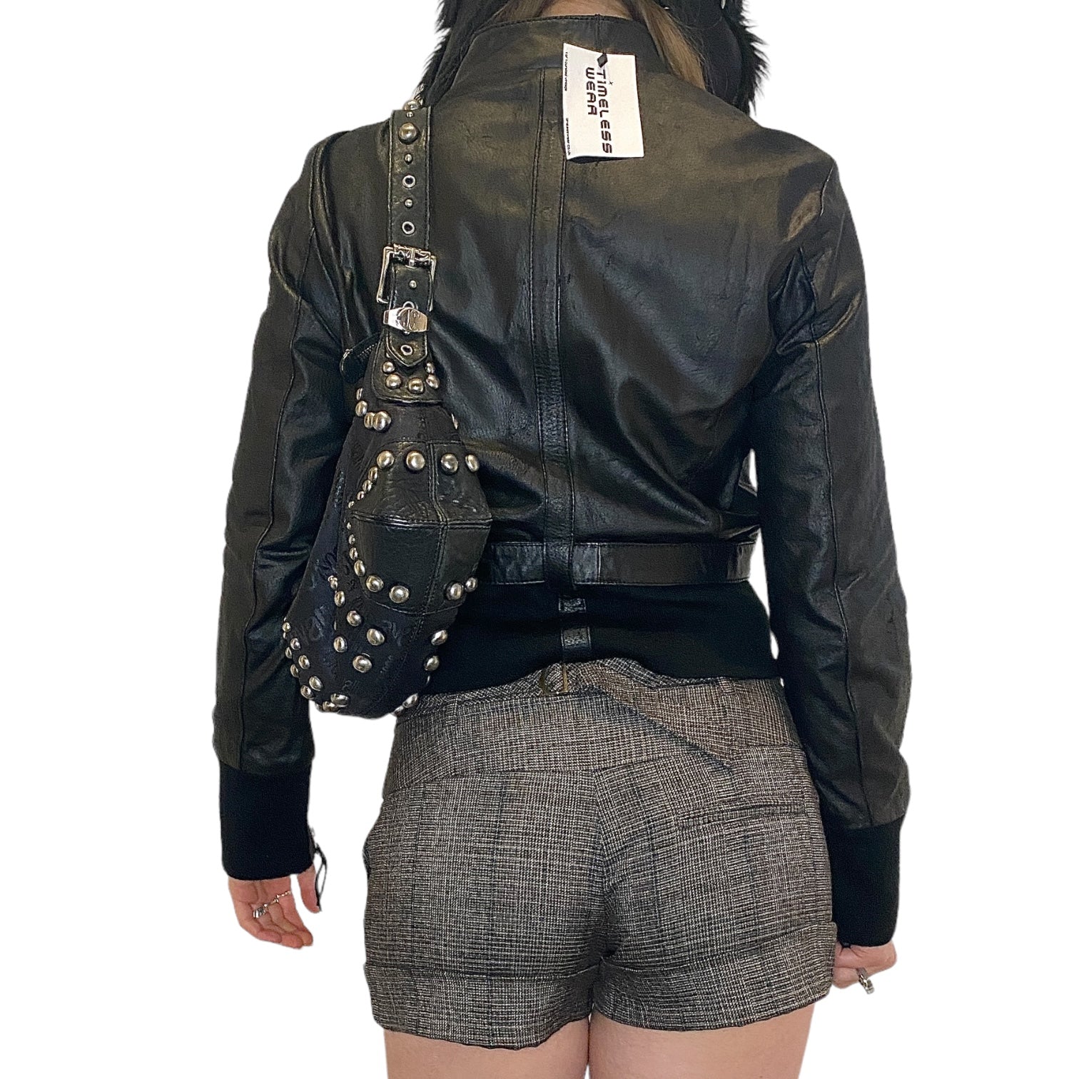 Vintage Italian Leather Look Black Bomber Jacket (S)