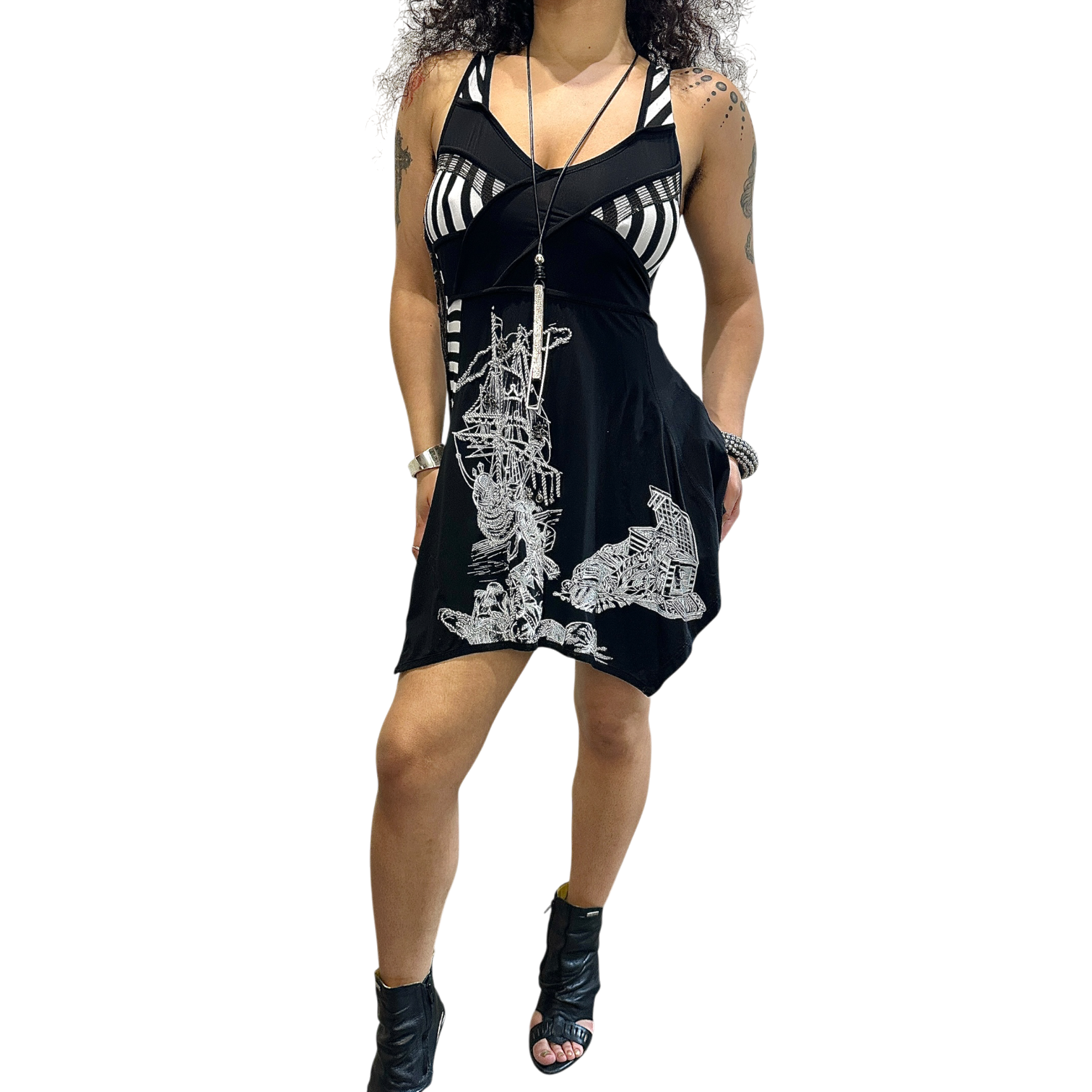 Vintage Save The Queen! Designer Striped Asymmetrical Mini Dress Long – Holy Thrift
