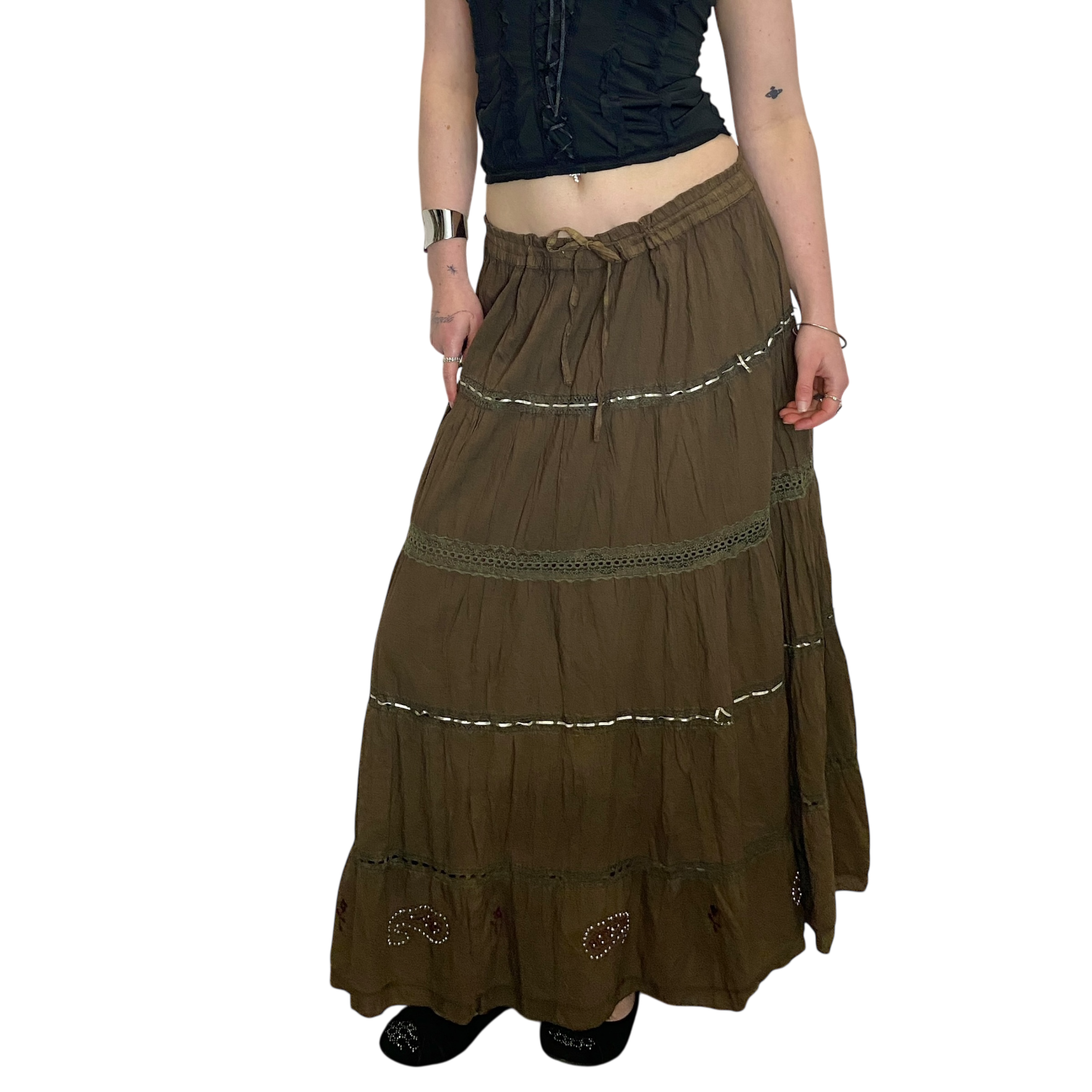 Vintage Tiered Prairie Maxi Skirt (S/M-L)