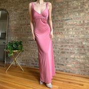 Vintage Pink Sequin & Ruffle Slinky Maxi Dress (S/M)