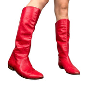 80s Red Leather Knee High Boots (9)