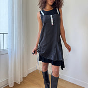 Vintage Deconstructed Apron-Layer Mini Dress (M)