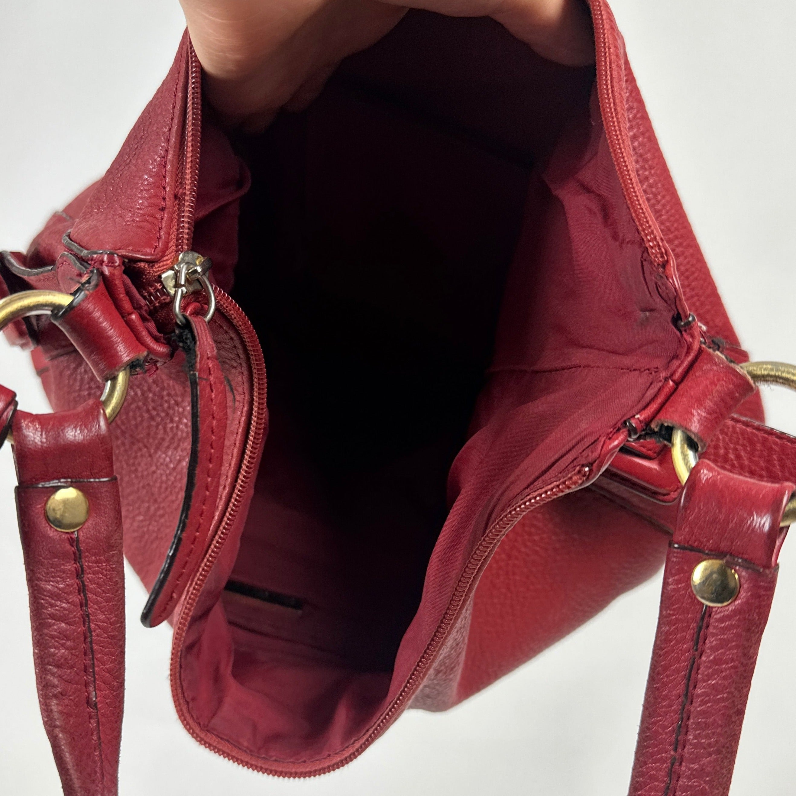 Vintage Red Leather Shoulder Bag