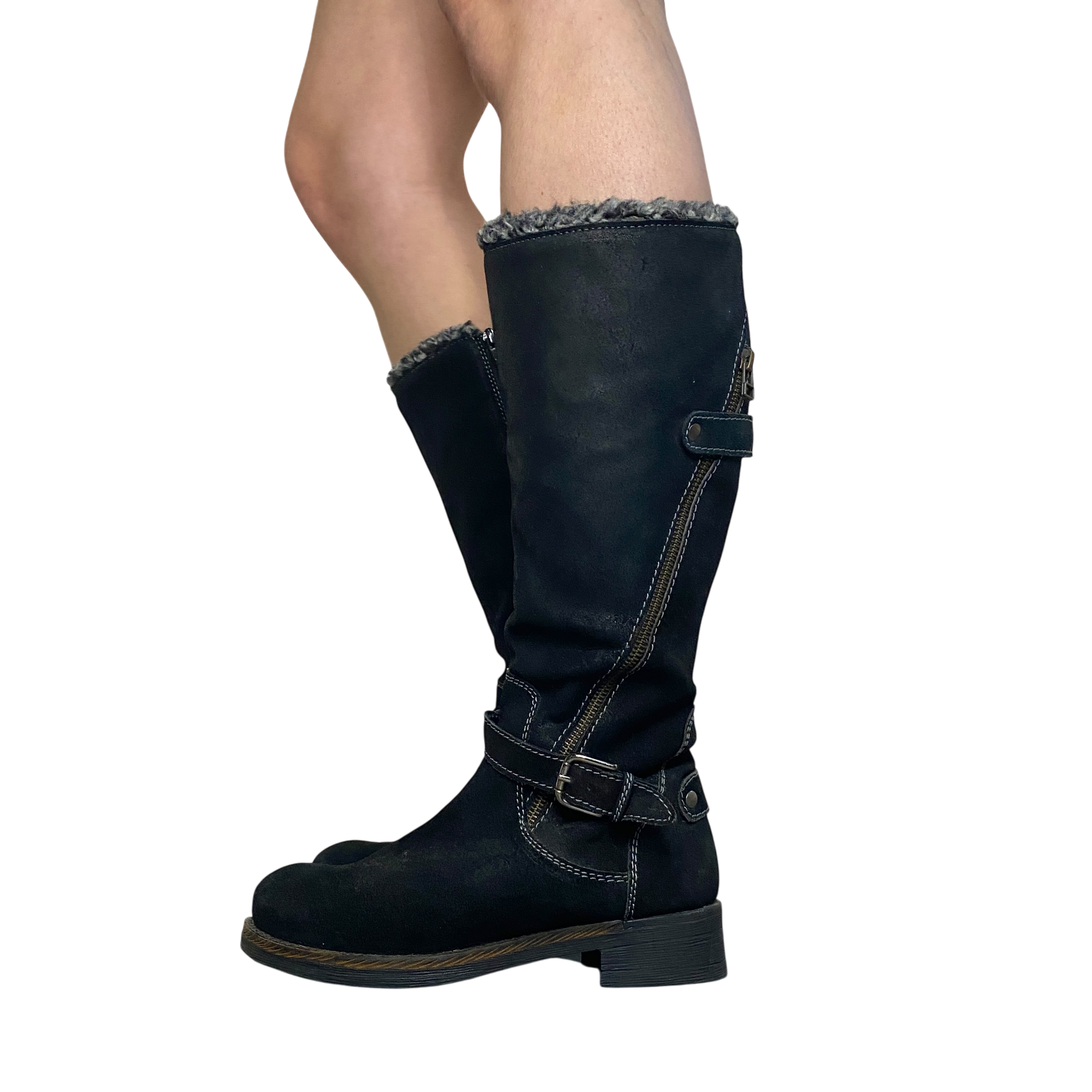 Real Suede Buckle Biker Boots (UK 4 EU 37 US 6)