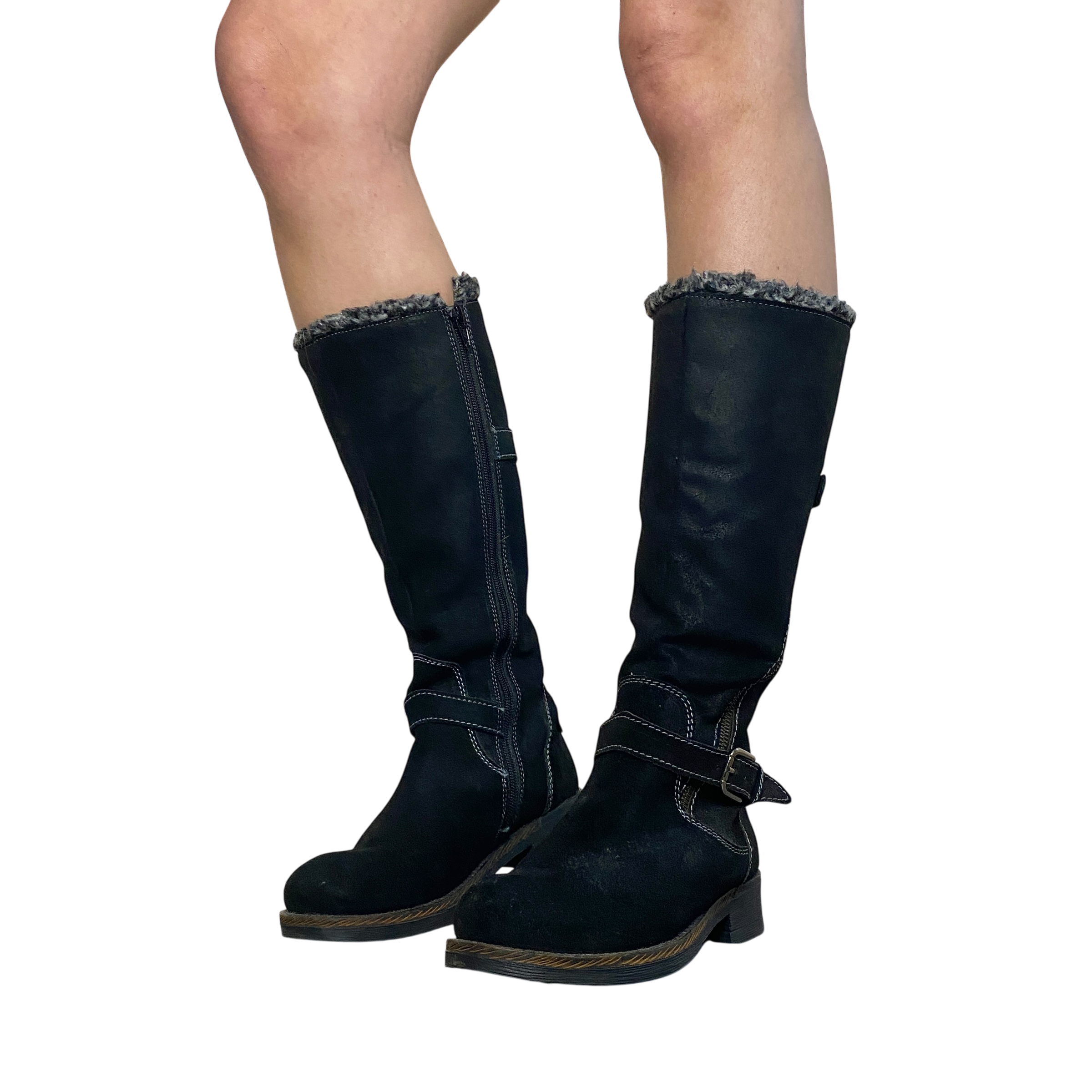 Real Suede Buckle Biker Boots (UK 4 EU 37 US 6)