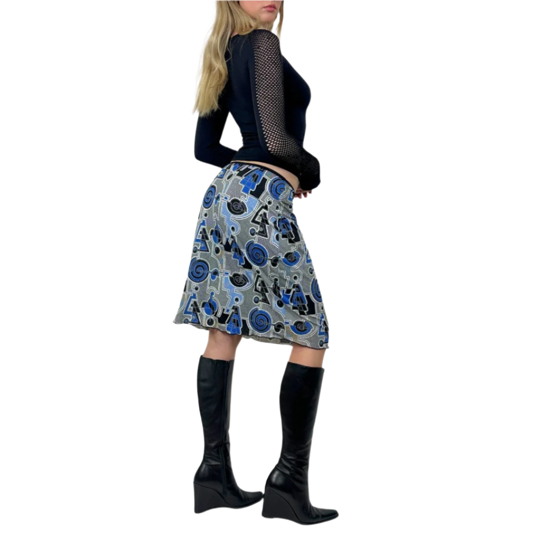 90s Geometric-Print Slinky Midi Skirt (S)