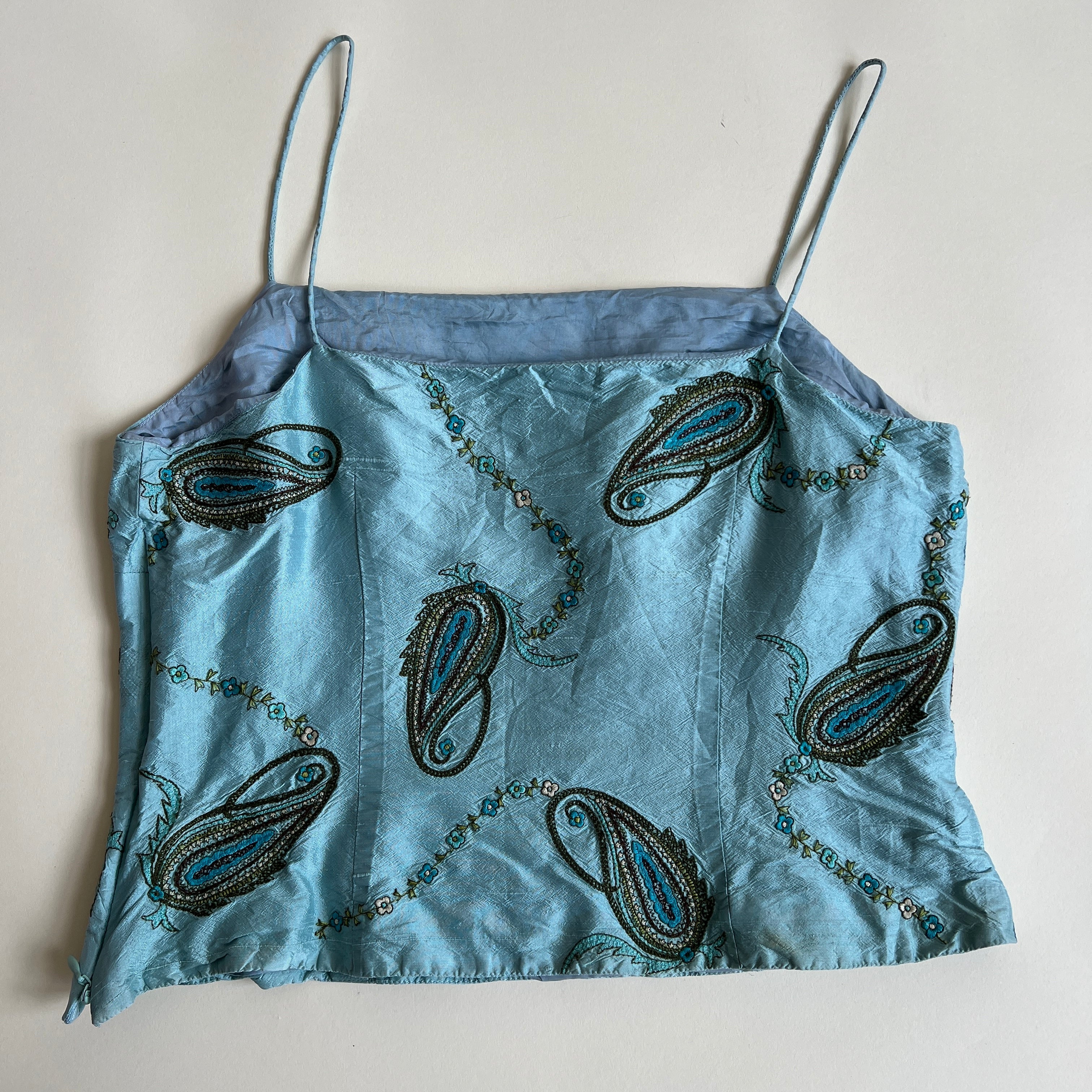 00s silk blue paisley bustier (L)