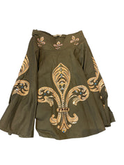 Vintage Graphic Print Embroidered Midi Skirt (M)