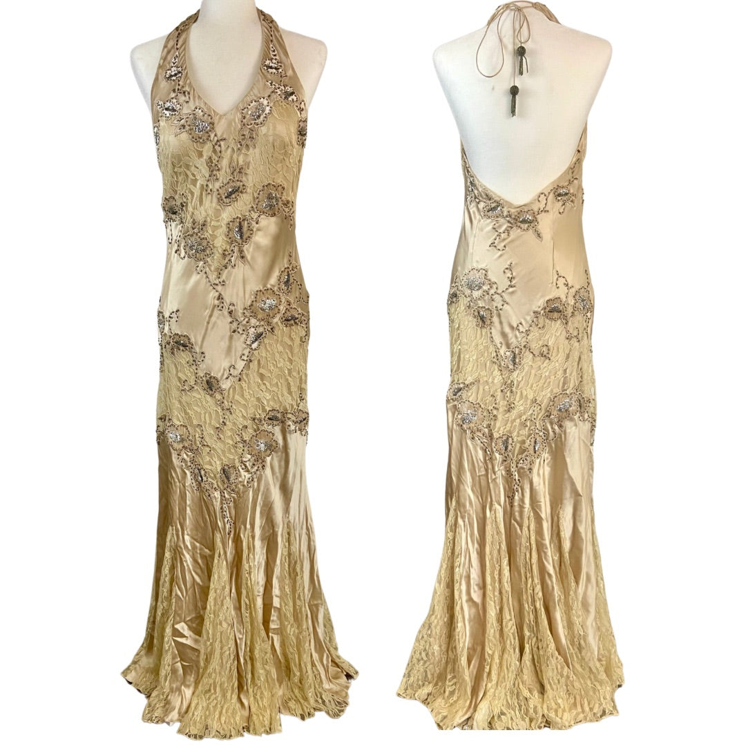 green emerald velvet dress Cache Satin Gold A-line Dress