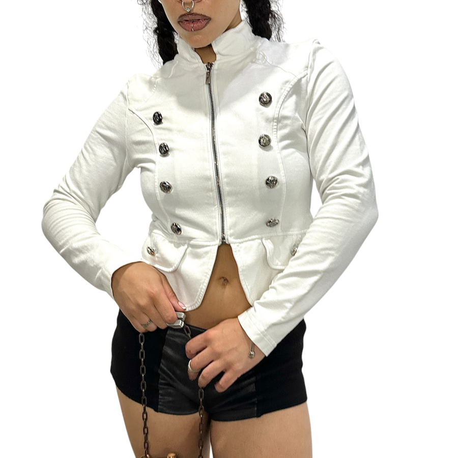Vintage Jersey Military Cropped Zip Up Jacket (S)