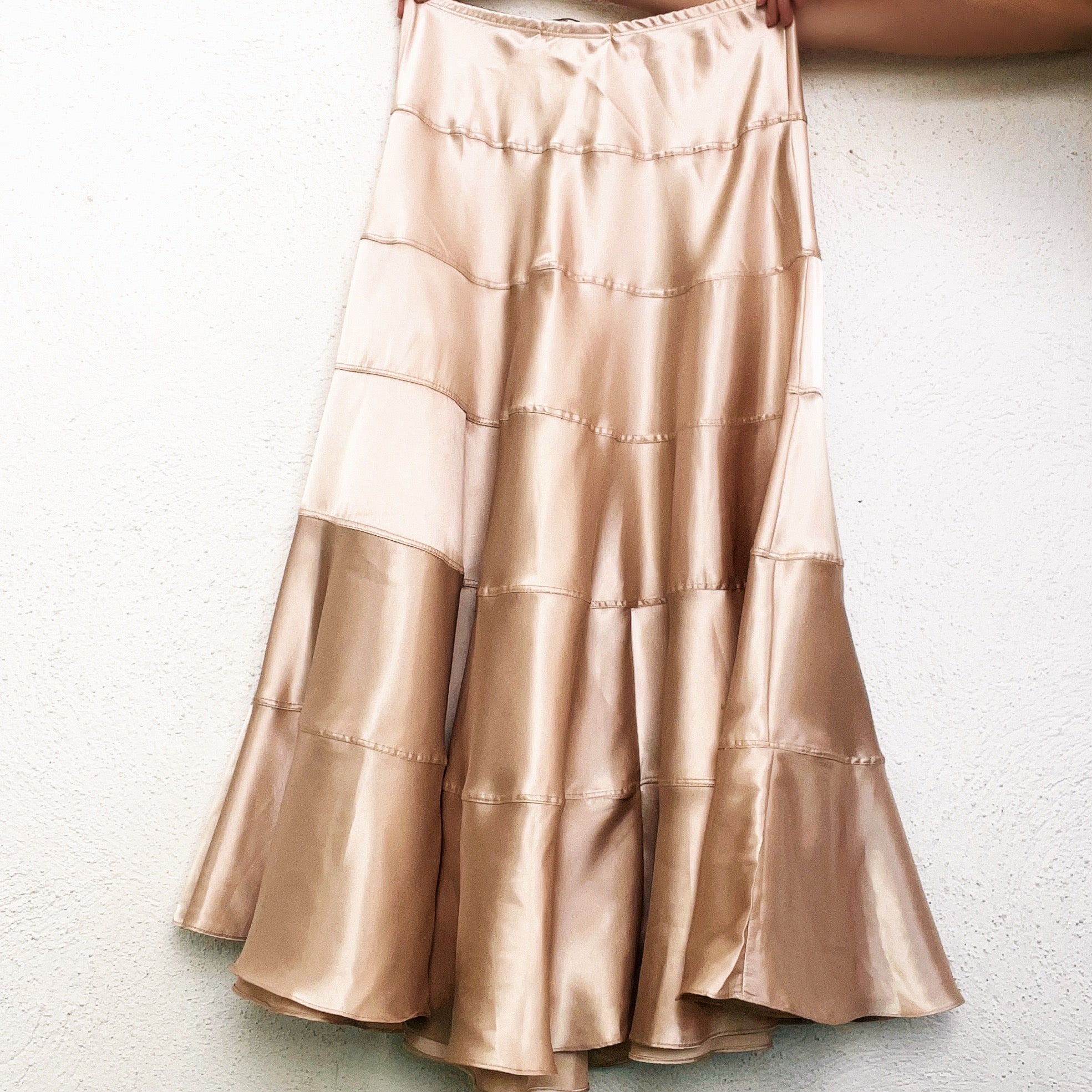 Satin Champagne Tiered Maxi Skirt (S)