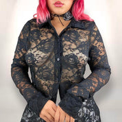 2000s Sheer Lace Button Down (L-XL)