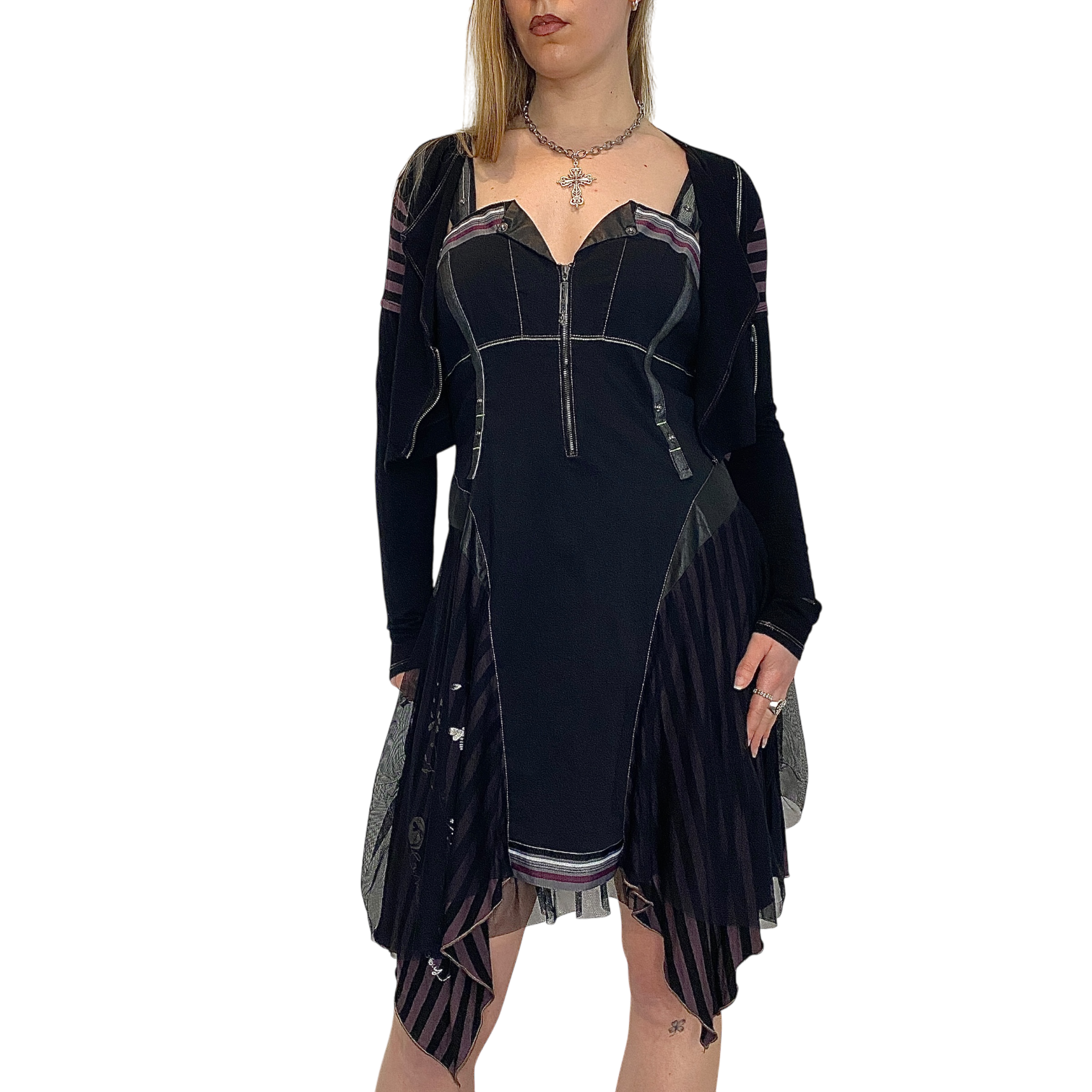 Vintage Parisian Gothic Utility Midi Dress (M)