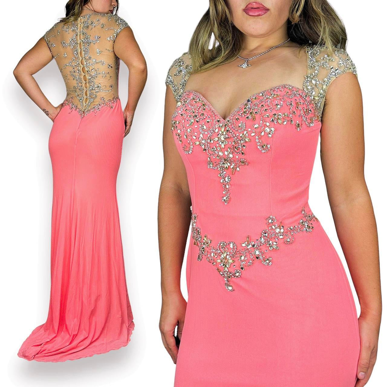 Peachy Bejeweled Mesh Gown (M)