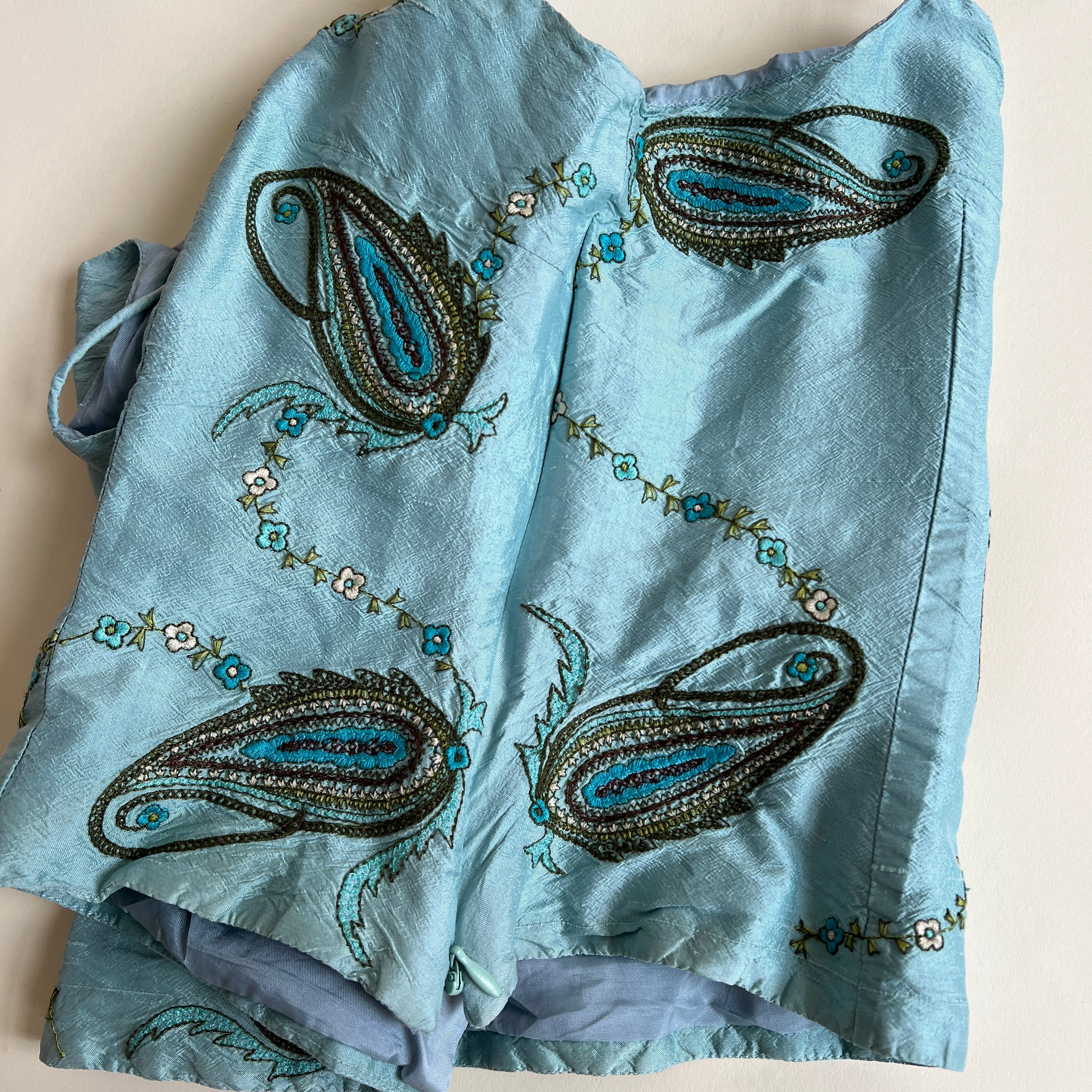 00s silk blue paisley bustier (L)