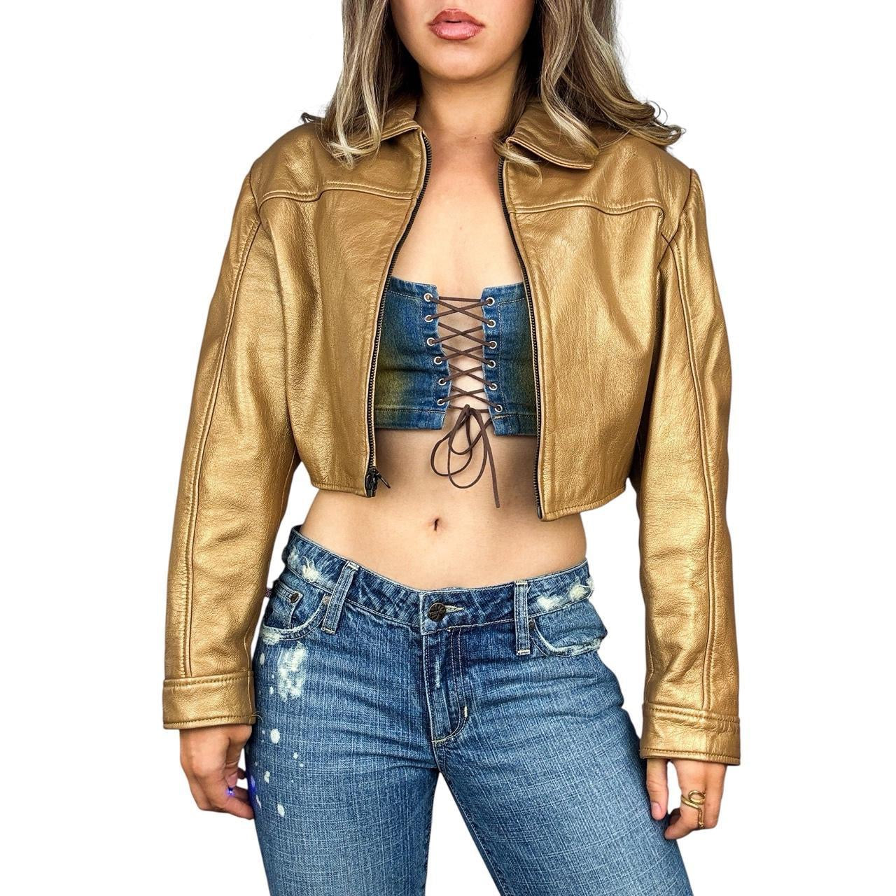 90s Caché Gold Cropped Leather Jacket (L) – Holy Thrift