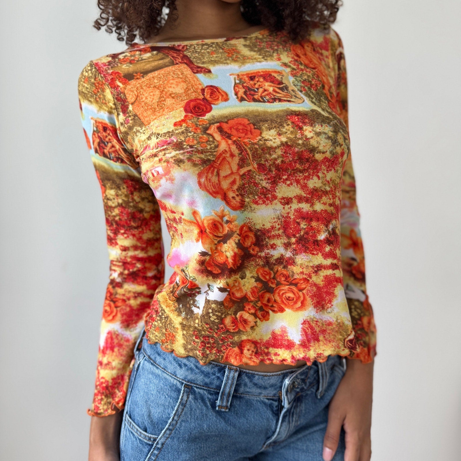 Vintage Euro Renaissance Print Mesh Top (S)