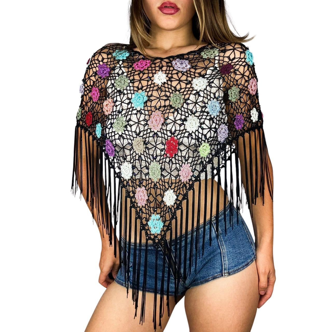 Crochet Poncho With Beads