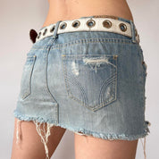 Distressed White Leather Grommet Belt (M/L)