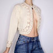 Y2K Cream Knit Cardigan (M)