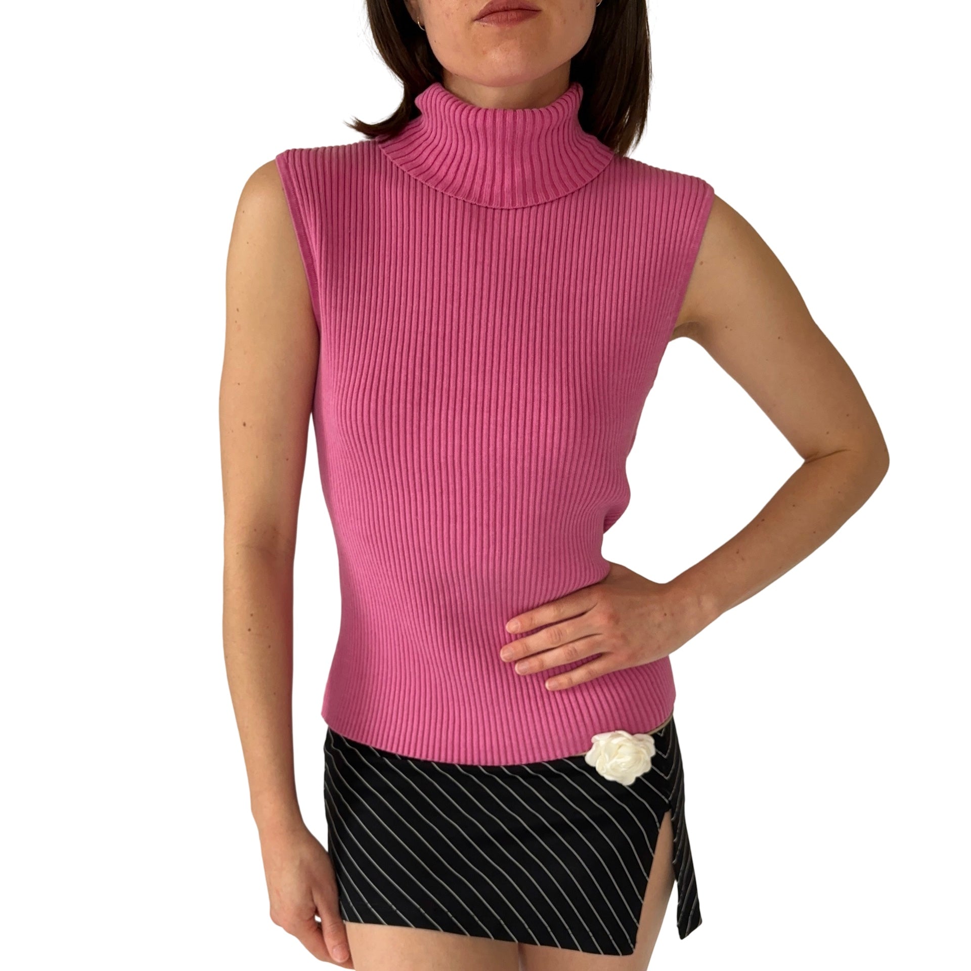 2000s Pink Silk Ribbed Sleeveless Turtleneck (S/M) – Holy Thrift