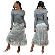 Vintage Silver Beaded Lace Maxi Skirt (S/M)