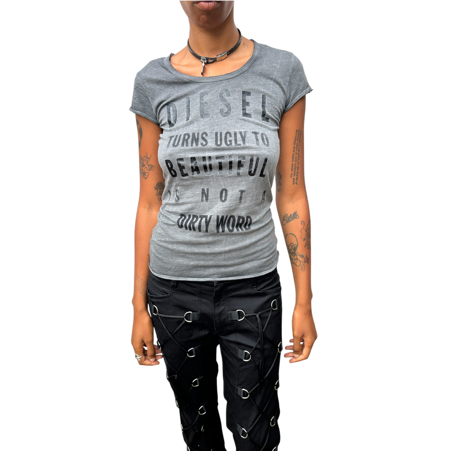 Vintage 2010s Diesel Grey Slogan Grunge Tee (M)