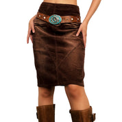 Distressed Brown Corduroy Midi Skirt (S)