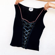 90s Black Lace Up Top (S/M)