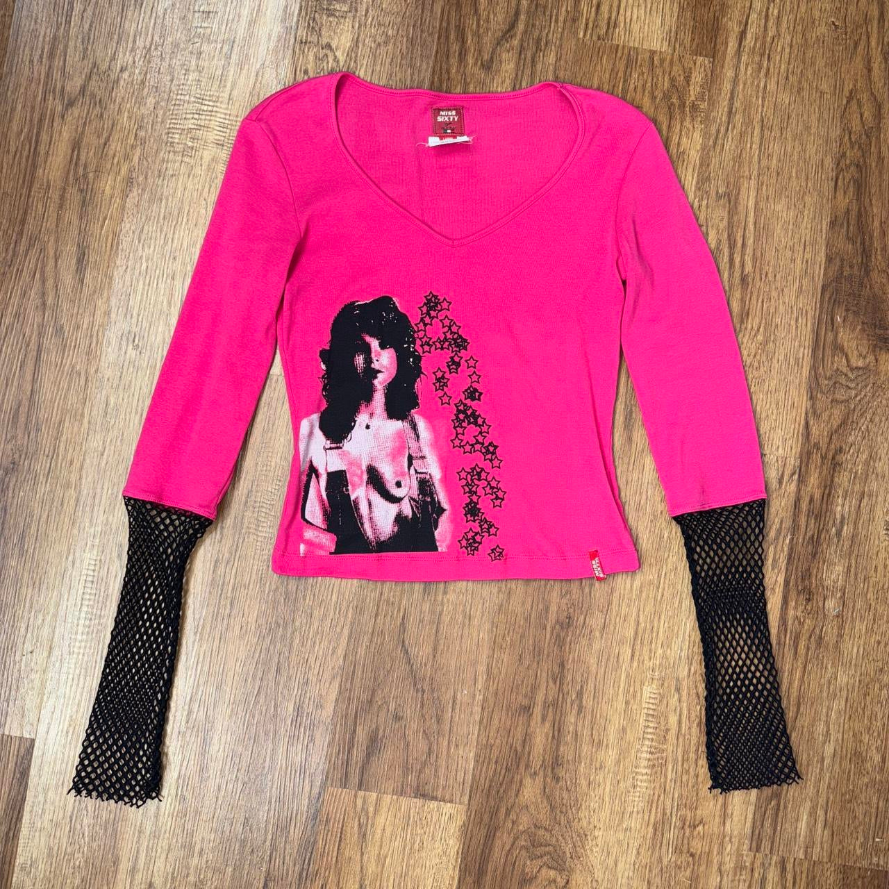 Miss Sixty Fishnet Detail Graphic Tee (M)