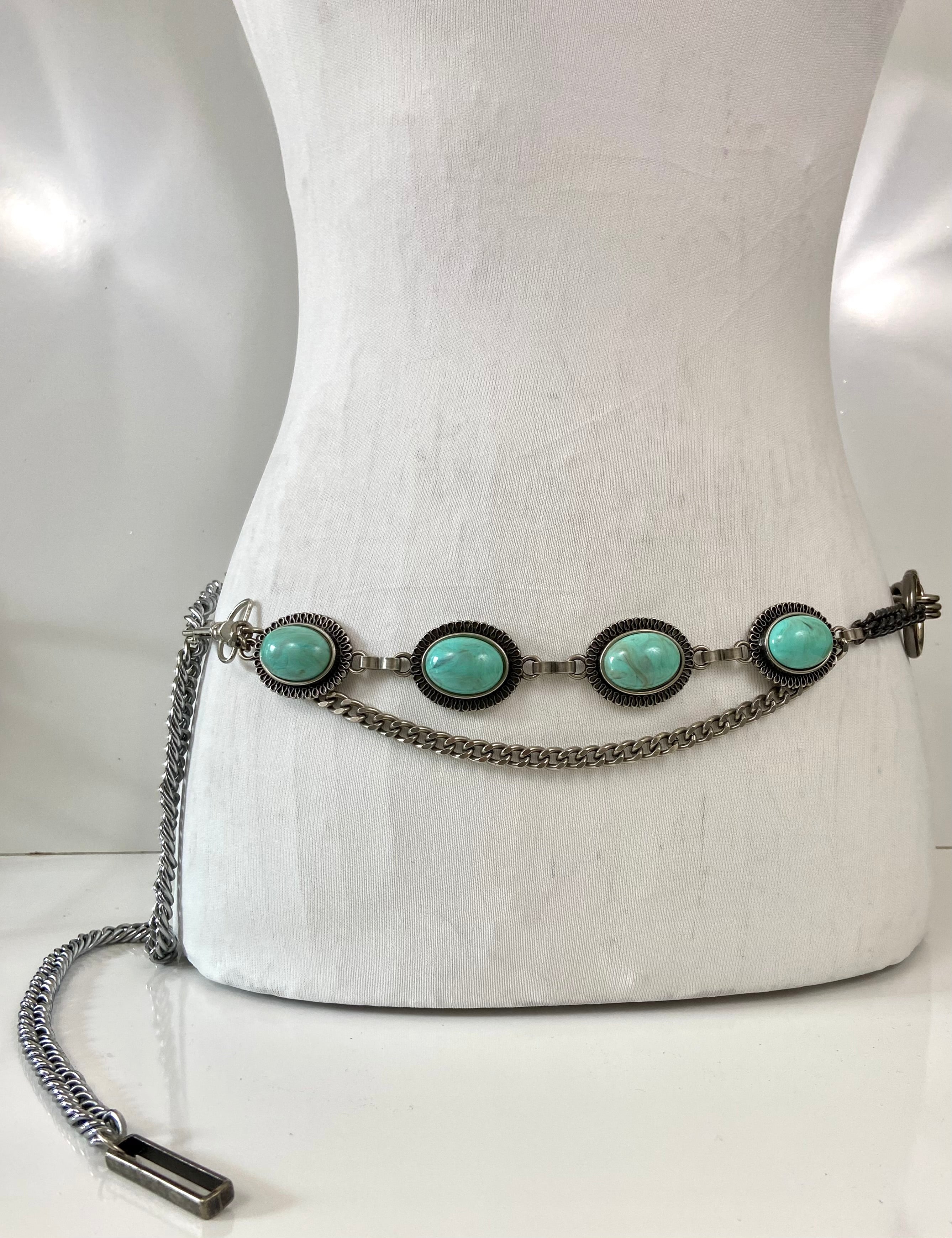Silver Turquoise Chain Waist Belt