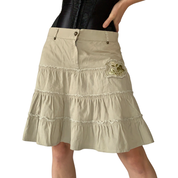 Y2K Khaki Ruffle Skirt (S)