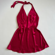 00s red satin halter dress - L